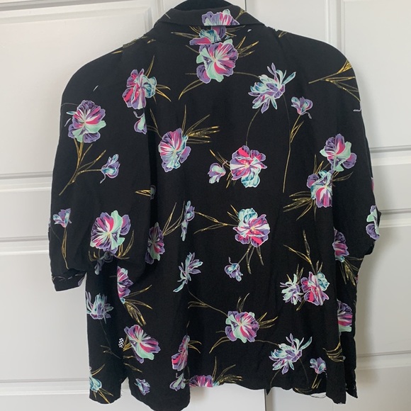 Vans Tropical Flower Print Button Down Top Black size S - Picture 2 of 9